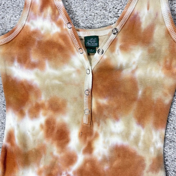 Wild Fable Womens Small Orange Tie Dye Ribbed Henley Bodysuit Sleeveless V-Neck - Picture 2 of 10